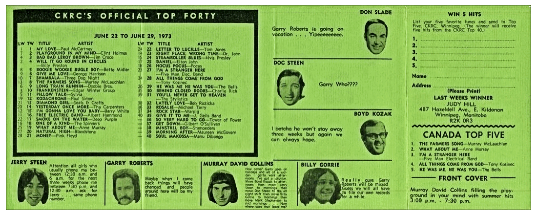 CKRC Top Forty Week Ending June 29,
                              1973